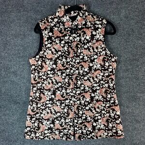 Aladdin Womens Vest Black Paisley Tapestry‎ Mandarin Collar Sleeveless Quilted